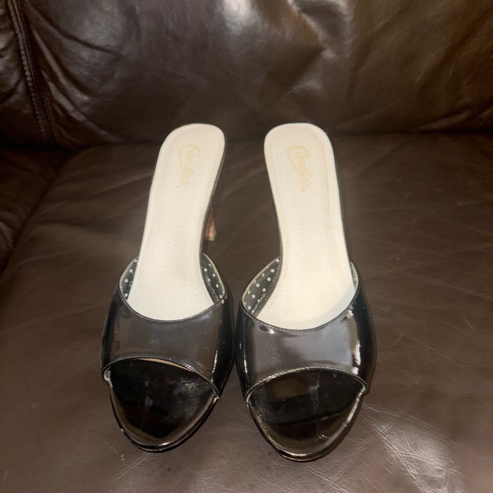 Candie's Black Patent Open-Toe Heels